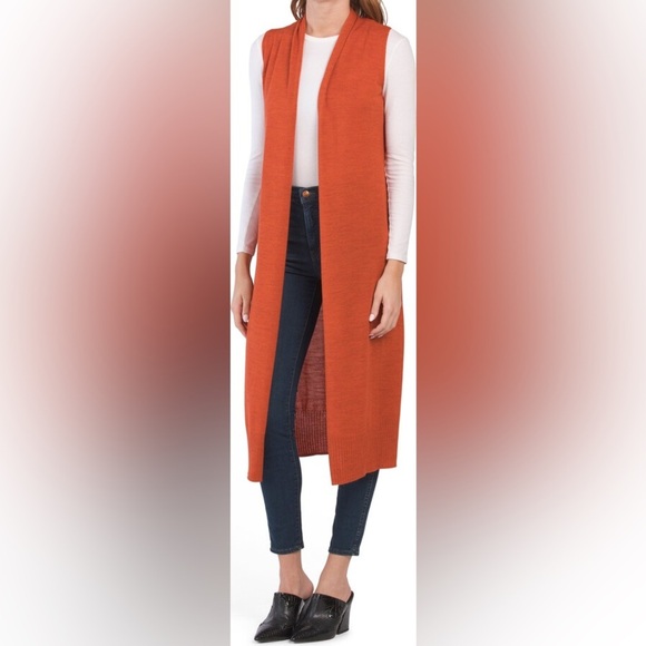 Women’s TAHARI beige Merino Wool blend Duster Vest Sz‎ medium - Picture 13 of 15